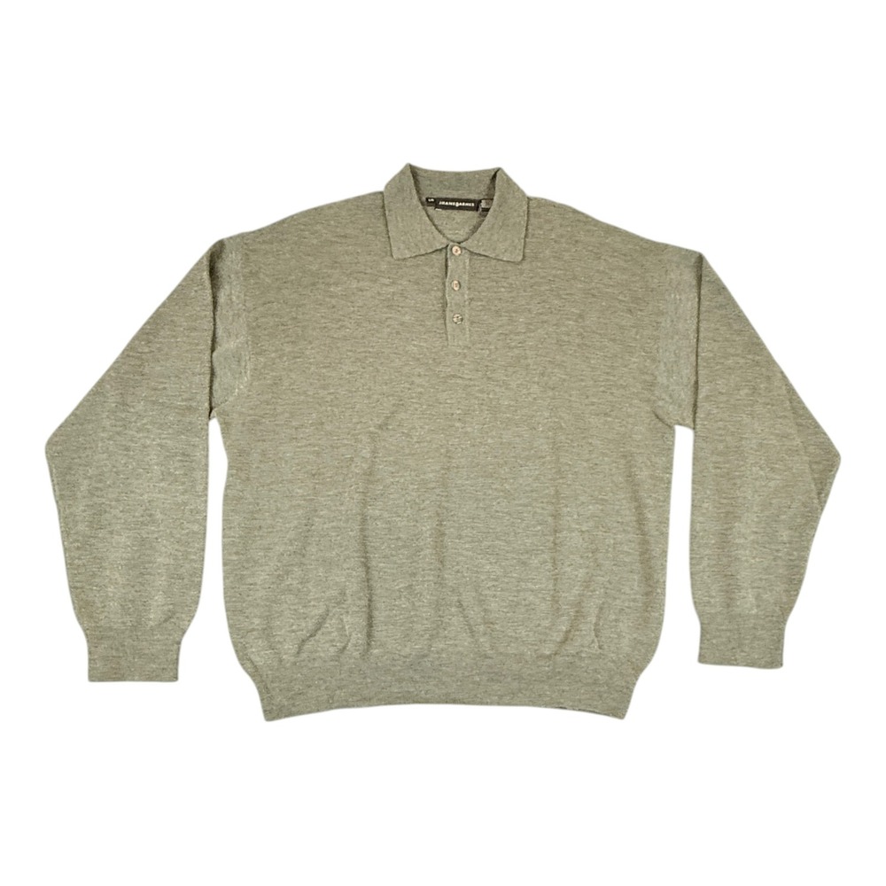 Jhane Barnes Polo Sweater Mens Large Olive Green Wool Blend Long Sleeve Textured